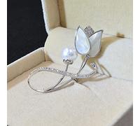 Women Brooch Pins Shell Tulip Brooches For Women Fashion Cubic Zirconia Fower Pin Brooch Wedding Accessories Fashion Brooches,Silver-Silver