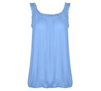 Women Bubble Hem Strappy Vest Top Ladies Loose Fit Scoop Neck Ruched Tops Elasticated Swing Waist Sleeveless Cami Blouse Sky Blue