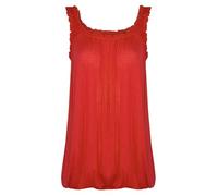 Women Bubble Hem Strappy Vest Top Ladies Loose Fit Scoop Neck Ruched Tops Elasticated Swing Waist Sleeveless Cami Blouse Red