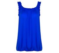 Women Bubble Hem Strappy Vest Top Ladies Loose Fit Scoop Neck Ruched Tops Elasticated Swing Waist Sleeveless Cami Blouse Royal Blue