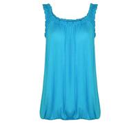 Women Bubble Hem Strappy Vest Top Ladies Loose Fit Scoop Neck Ruched Tops Elasticated Swing Waist Sleeveless Cami Blouse Turquoise
