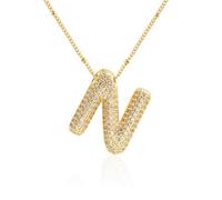Women Bubble Letter N Pendants Necklace,Girl Monogram Chain Necklace,Balloon Initial Necklace For Female
