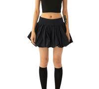 Women Bubble Mini A-Line Skirt - Casual Solid Color Elastic High Waist Ruffle Hem Puffy Flared Y2K Streetwear (Black, S)