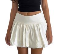 Women Bubble Skirt Y2k Low Rise a Line Mini Puffy Short Skirt Aesthetic Clothes for Teen Girls Streetwear (A-Creamy White, M)