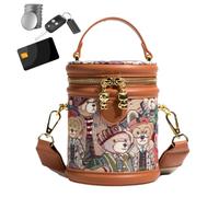 Women Bucket Purses PU Leather Adjustable Retro Bear Small Pouch