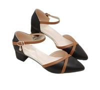 Women Buckle Strap Pearl Square Heel Shoes Lady Leisure Elegant Office Career Pumps for Bride Prom Party(Color 04,36)