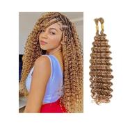 Women Bulk Human Hair for Boho Braids #27 Blonde 100g/Pack Deep Wave No Weft Braiding Hair Bundles Extensions for Braids(14inches)