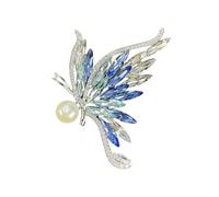 Women Butterfly Pin, Faux Crystal Imitation Pearl Inlay Alloy Lightweight, For Suits Coats Sweaters Scarves Badge Outfit Accessory Blue M
