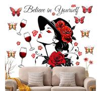 Women Butterfly Wall Stickers Pink Quote Elegant Women Silhouette Sticker with Inspirational Quotes - Peel and Stick Stickers for Wall Decor