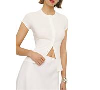 Women Button Down Knitted Vest Ribbed Crop Tank Tops Button Up Sleeveless Open Front Knit Shirts Sleeveless Slim Fit Dressy Top (Z12365-White, M)