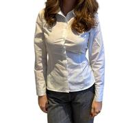 Women Button Down Shirts Flare Long Sleeve Striped Slim Fit Blouses V Neck Casual Basic Business Office Work Blouse Tops(Basic White,Small)