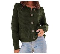 Women Button Down Sweater Coat Classic Crew Neck Cable Knit Crop Cardigan Solid Long Sleeve Knit Sweaters Open Front Outwear Coats Knitwear Plain Cropped Knited Jacket Chunky Knitted Cardigan Jacket