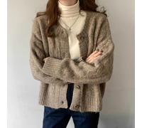 Women Button Knit Cardigan Casual Retro Long Sleeve Solid Color Sweater Jacket for Office, Dating, and Daily Outfits (Uniform Size Coffee)
