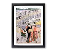 Women By Ryogoku Bridge By Utagawa Toyokuni Asian Japanese Framed Print | A3 Black Framed Wall Art | Ready to Hang | Asian Cityscape Picture | Living Room Bedroom Lounge Office
