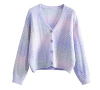 Women Cable Knitted Cardigan V-Neck Button Down Casual Work Office Business Formal Blazer Coat Knitwear Oversized Sweater with Pocket Fall Outfits for Women 2024 Rainbow