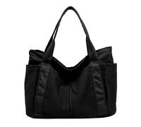 Women Canvas Shoulder Bags Retro Casual Handbags Work Bag Purses Go Cart Clutch Springs (Black, One Size)
