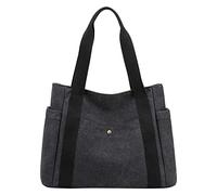 Women Canvas Tote Handbags Multi Pocket Retro Casual Shoulder Bag Top Handle Satchel Tote Purse Leather Tote Bag for Women (Black, One Size)