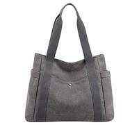 Women Canvas Tote Handbags Multi Pocket Retro Casual Shoulder Bag Top Handle Satchel Tote Purse Small Tote Bags for Kids (Grey, One Size)