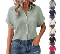 Women Cap Sleeve T-Shirts Button V Neck Tunic Tops Lounge Baggy Solid Plain Casual Shirts Trendy Blouse Plus Size Lightweight Breathe Summer Tshirt Short Sleeve Cotton Linen Tops Womens Office Shirt