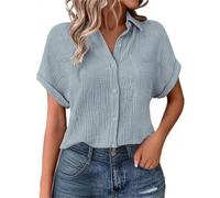 Women Cap Sleeve T-Shirts Button V Neck Tunic Tops Lounge Baggy Solid Plain Casual Shirts Trendy Blouse Plus Size Lightweight Breathe Summer Tshirt Short Sleeve Cotton Linen Tops Womens Office Shirt
