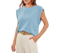 Women Cap Sleeve Tops Round Neck Loose Fit Tops Tank Top Basic Tee Shirts Casual 2024 Solid Color Vest With Capped Sleeves Spring Summer Tunic