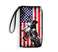 Women Card Case Dirt Bike U.S. Flag Motocross Biker Handbags Microfiber Leather Wallet Card Case Leather Purse for Girlfriend, Women, Girls