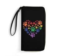Women Card Case Dog Paw Heart Wallet Pouch with Zipper Pocket Leather Purse Colourful Handbags for Teacher, Women, Girls