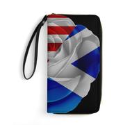 Women Card Case Flowers America and Scotland Scottish Flag Wallet Pouch RFID Blocking Genuine Leather Wallets Artistic Clutch Wallet for Women, Daughter, Mother