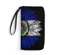Women Card Case Vintage Sunflower El Salvadorean Flag Women's Wallets Soft Leather Purse Artistic Genuine Leather Wallets for Teacher, Friend, Daughter