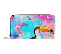 Women Card Case Watercolor Toucans and Flamingos Women's Wallets Cute Handbags Artistic Leather Wallet for Evening Party, Unisex, Daughter