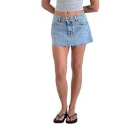 Women Cargo Mini Skirt Aesthetic Y2k 90s Low Waist Raw Hem Frayed Summer Denim Mini Skirt with Pockets (A-Blue, S)