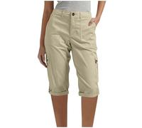 Women' Cargo Shorts Solid Color Elastic Waist 3/4 Length Shorts Bermuda Summer Ladies Turned Hem Casual Knee Length Pants Cropped Hiking Walking Work Office Bottoms with Multi Pockets