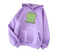 Women Cartoon Hooded Sweatshirts Ladies Cute Frog Printed Jumpers Drawstring Pullover Long Sleeve Oversized Sweatshirt Baggy Fit Sweaters with Pocket Jumper Cosy Soft Blouses Travelling Going Out Tops