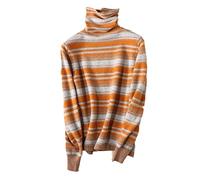 Women Cashmere Sweater Turtleneck Warm Wool Knitting Jumper Female Vintage Striped Pullover Orange