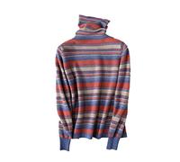 Women Cashmere Sweater Turtleneck Warm Wool Knitting Jumper Female Vintage Striped Pullover Pink