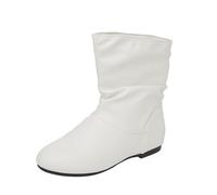 Women Casual Ankle Boots Leather Low Heel Comfortable Casual Classic Outdoor Winter Riding Round Toe Slip On Mid Shaft Fashion, White, 6 UK