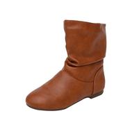 Women Casual Ankle Boots Leather Low Heel Comfortable Casual Classic Outdoor Winter Riding Round Toe Slip On Mid Shaft Fashion, brown, 7 UK