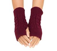 Women Casual Autumn And Winter Solid Color Pattern Knitted Short Half Finger Gloves Women Mittens (Red, One Size)
