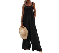 Women Casual Baggy Dungarees Vintage Loose Fit Jumpsuit Sleeveless Suspender Overalls Wide Leg Playsuit Trousers (Black A, 2XL)