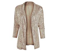 Women Casual Blazers Sequin Long Sleeve Style Long Suit Lapel Solid Color Coat Winter Rain Coats Temperament Slim Suit Jackets Women Fall Winter Trendy Blazers Rose Gold