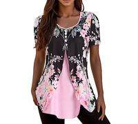 Women Casual Blouse, Women's 2023 Summer Henley V Neck Button Up Tunic Ladies Tops Flowy Short Sleeve T-Shirts Blouse for Leggings Long Vest Tops for Women UK Blouse Pink