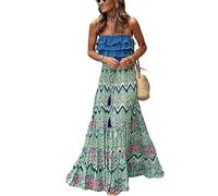 Women Casual Boho Long Skirt Vintage Floral Print Bohemian Style Half Dress Elastic Waist Flowy Swing Midi Skirt Summer Spring (Za-Green Print, M)