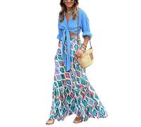 Women Casual Boho Long Skirt Vintage Floral Print Bohemian Style Half Dress Elastic Waist Flowy Swing Midi Skirt Summer Spring (Za-Argyle Plaid, L)