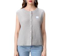 Women Casual Chunky Knit Vest Button Down Sleeveless Sweater Shirt Solid Color Basic Crochet Cardigan (A-Light Grey, S)