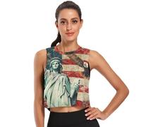 Women Casual Crop Top,Quick Dry Gym T-Shirt S, Usa Presidents Day Flag & Lady Liberty, M
