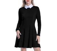 Women Casual Dress Peter Pan Collar Long Sleeve Classic Gothic Dresses, Black, XXL