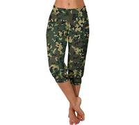 Women Casual Fashion High Bombs Slim Camouflage Shorts PE Shorts Comfy Breathable Camouflage Cotton Pants Elasticated Waistband Casual Three Quarter Length Trousers