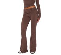 Women Casual Fold Over Flare Leggings Y2k Low Rise Ruched Drawstring Slim Fit Bootcut Pants Side Tie Knot Yoga Sweatpants (Coffee, XL)