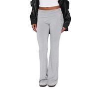 Women Casual Fold Over Flare Leggings Y2k Low Rise Ruched Drawstring Slim Fit Bootcut Pants Side Tie Knot Yoga Sweatpants (Gray, S)