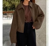 Women Casual Jacket with Zipper and Turn Down Lapel Collar, Loose Fit Outerwear Designed for Office and Daily Outings (L Brown)